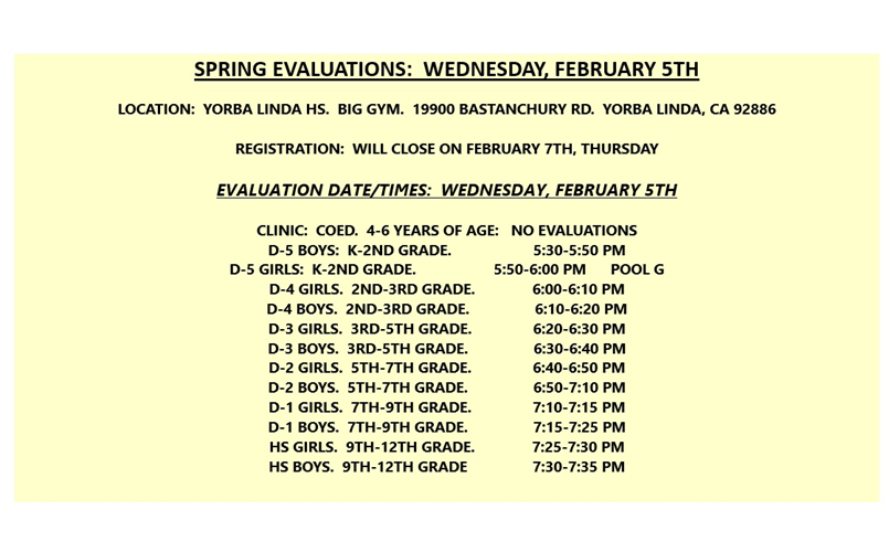 SPRING 2025 BASKETBALL EVALUATIONS 